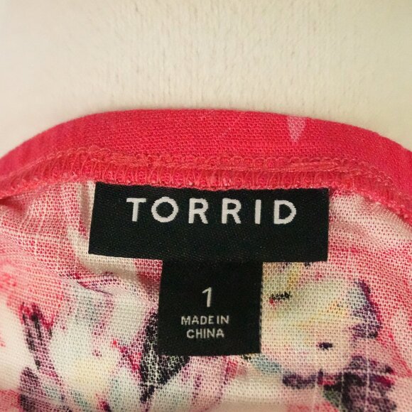 Torrid Linen Look LNC Adjustable Size 1 Bright Vibrant Pink Floral Tank Top - Picture 5 of 8